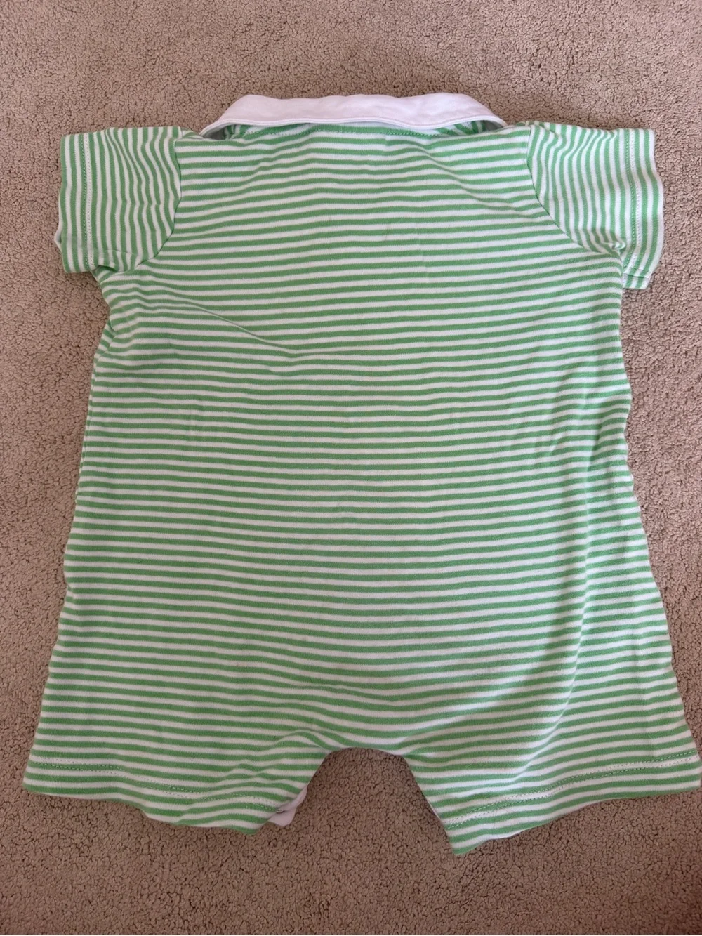 Little English Green and White Striped Polo Romper